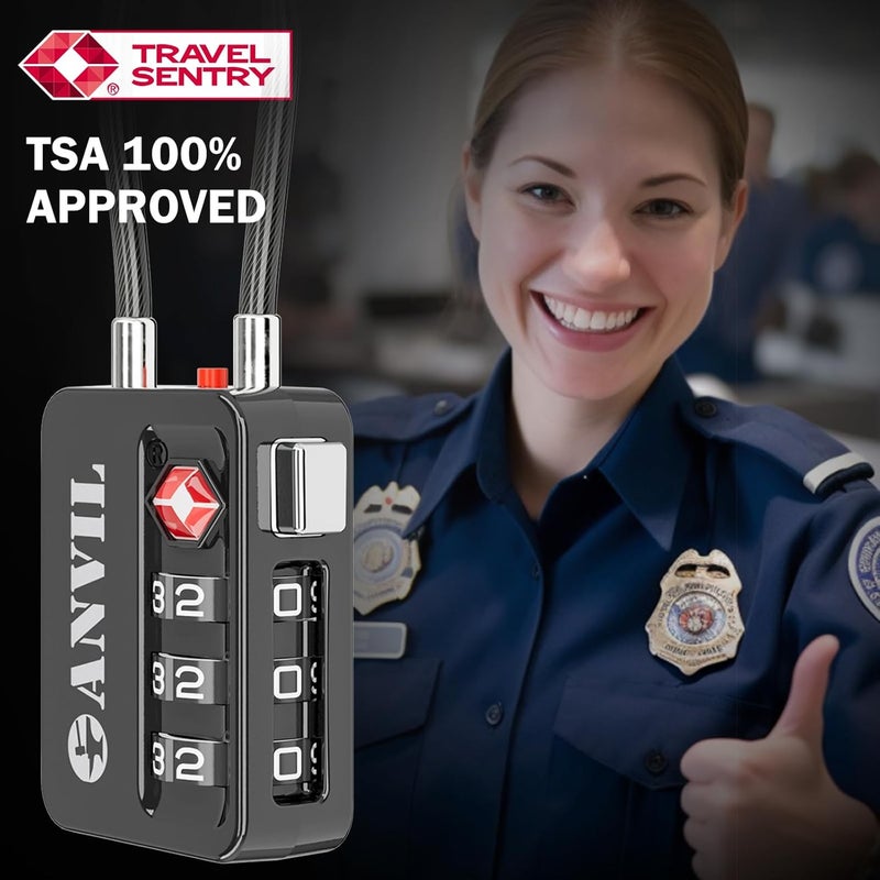 Anvil TSA Locks for Luggage with Search Alert: Durable Cable Combination Locks, TSA Approved - Secure Travel Locks for Suitcases, Backpacks & Gun Cases (4 Colors) - Image 3